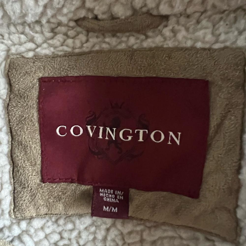 Covington Woman’s Tan Faux Suede Sherpa Lined Barn Style Jacket Size Medium - Picture 15 of 16